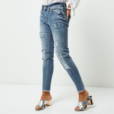 Blue sequin Alannah relaxed skinny jeans